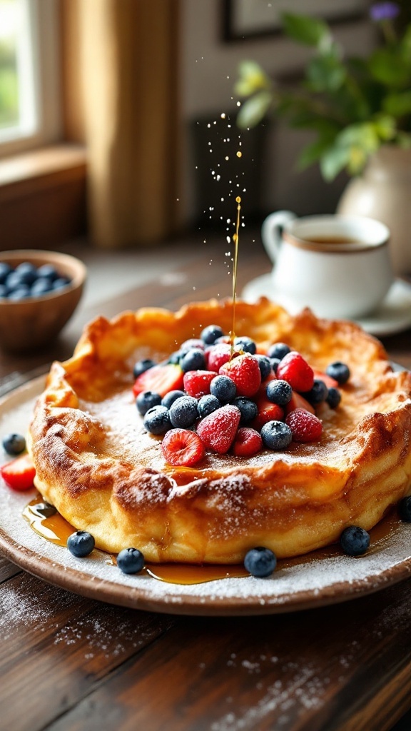 Fluffy Vanilla Bean Dutch Baby Pancake with Fresh Berries