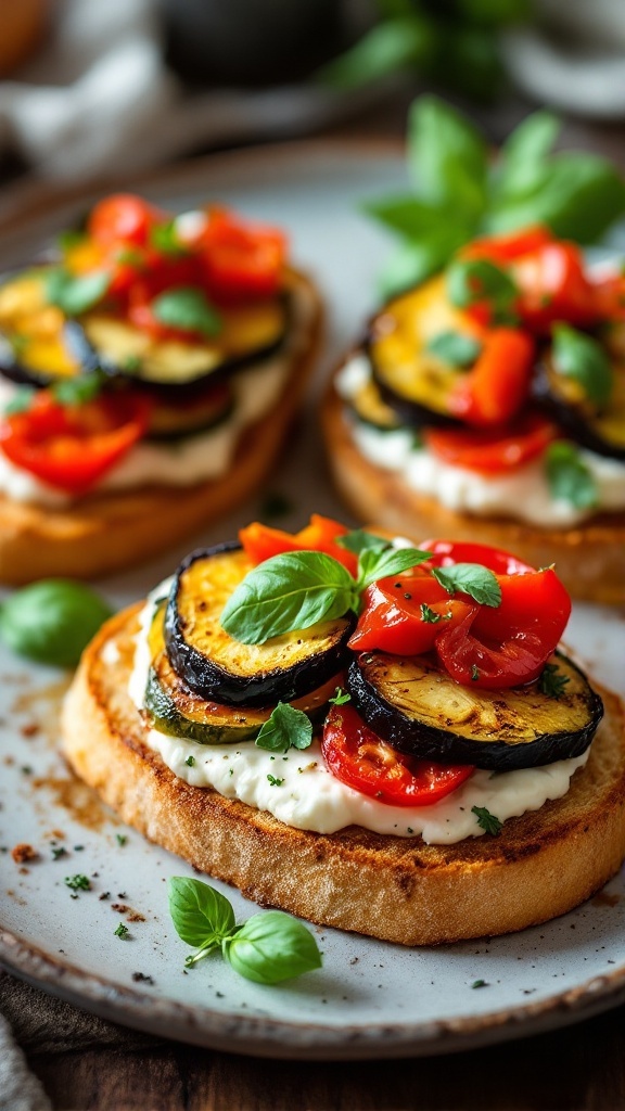 Savory Roasted Vegetable and Goat Cheese Tartines