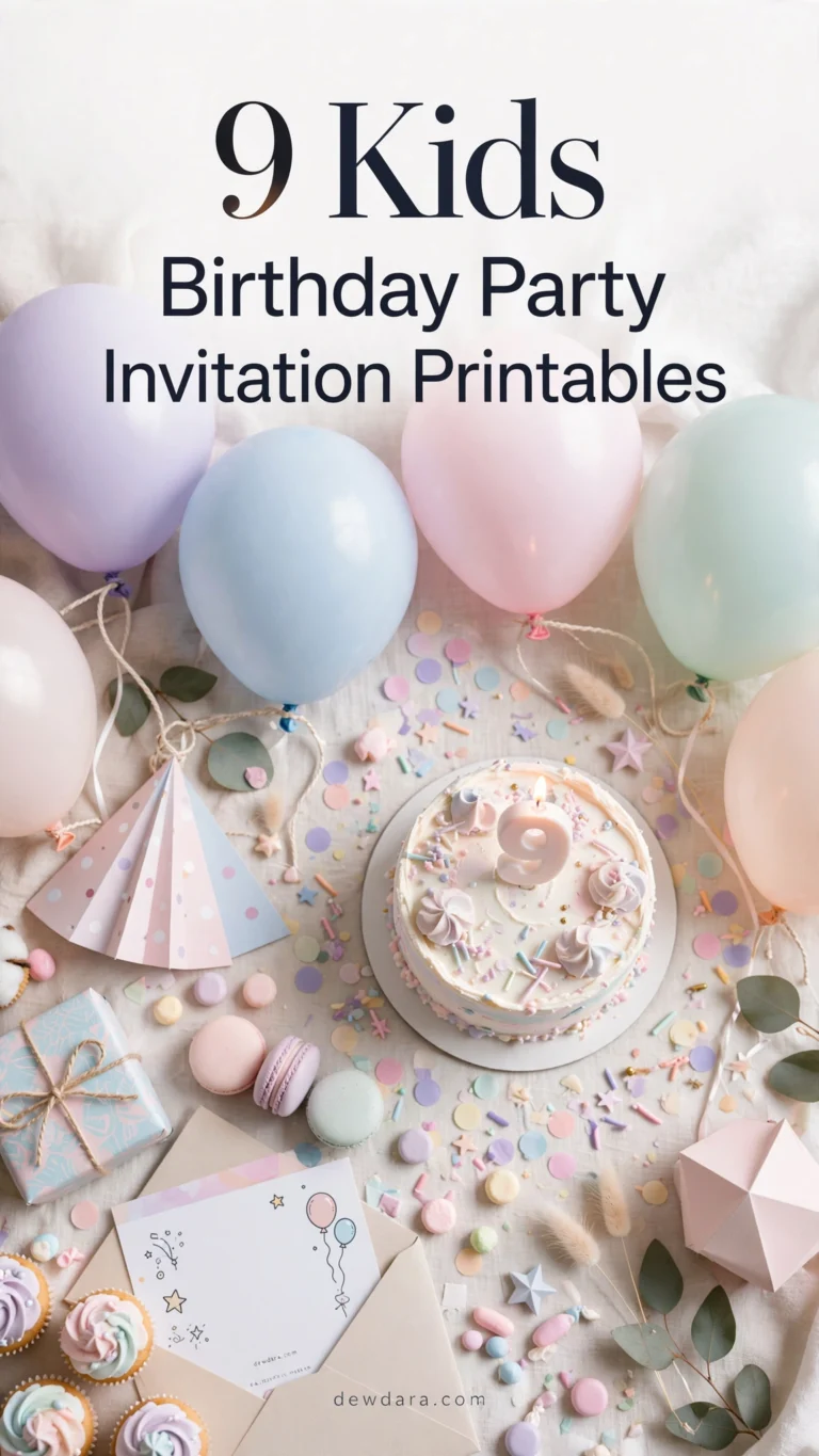 9 kids birthday party invitation printable