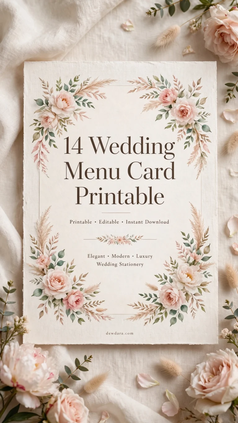 14 wedding menu card printable