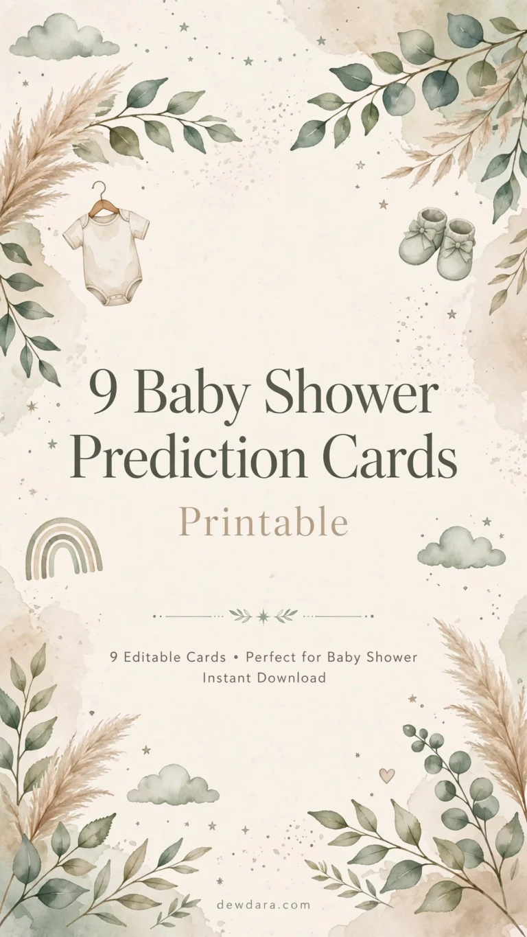9 baby shower prediction cards printable