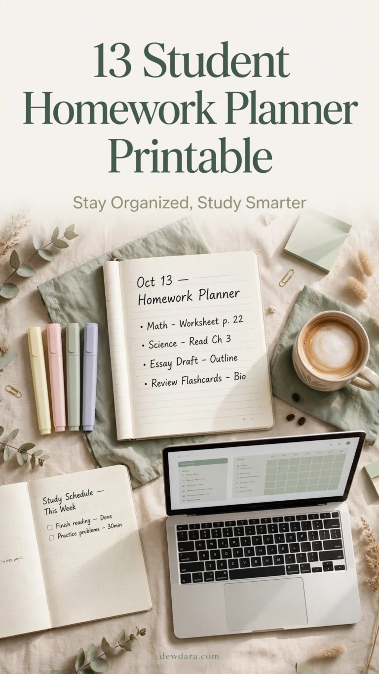 13 Student Homework Planner Printable