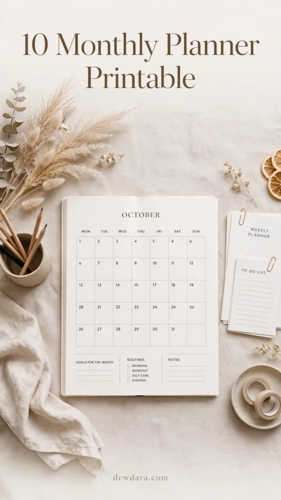 10 Monthly Planner Printable