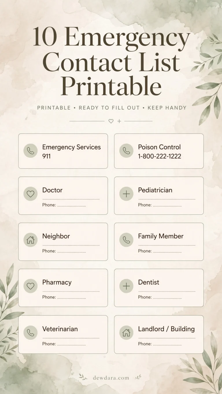 10 Emergency Contact List Printable
