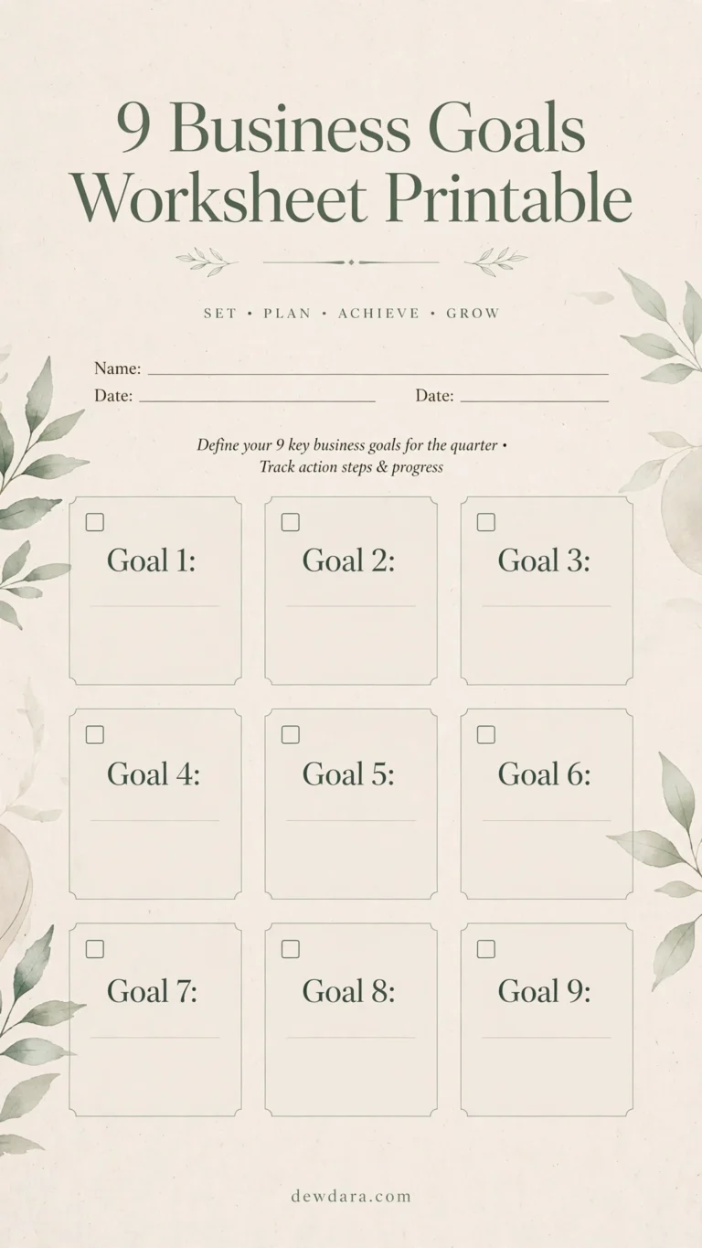 9 Business Goals Worksheet Printable