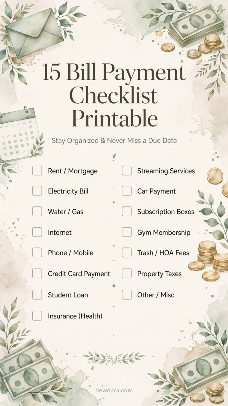 15 Bill Payment Checklist Printable