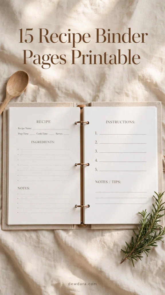 15 Recipe Binder Pages Printable